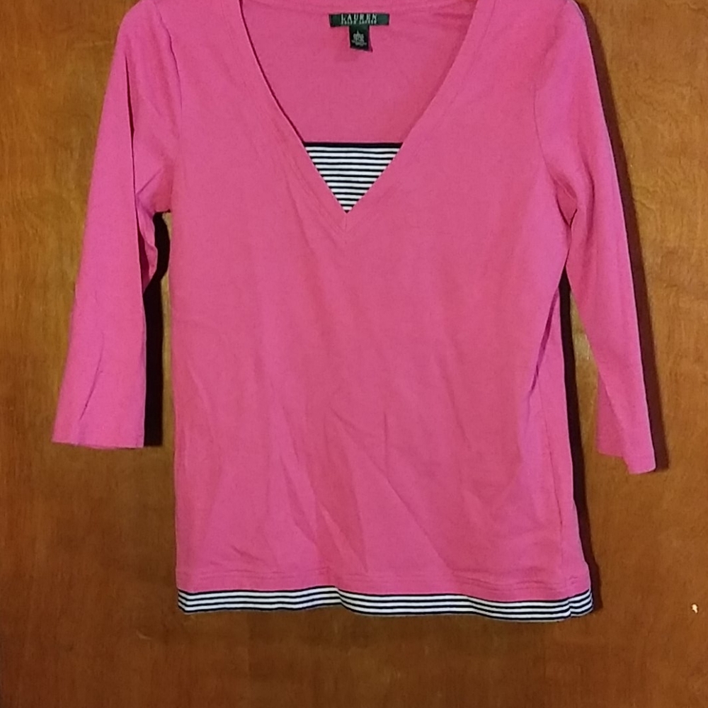 Lauren hot pink top. 3/4 sleeves. Size Large.